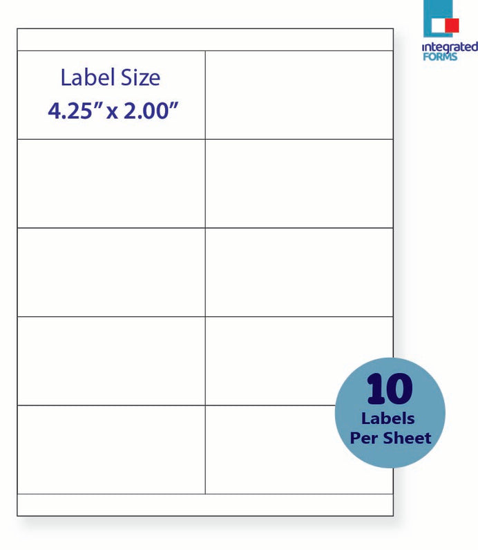 8-1/2 x 11" White Laser Label, 10 Labels per Sheet Measuring 4.25" x 2". SKU: 175W