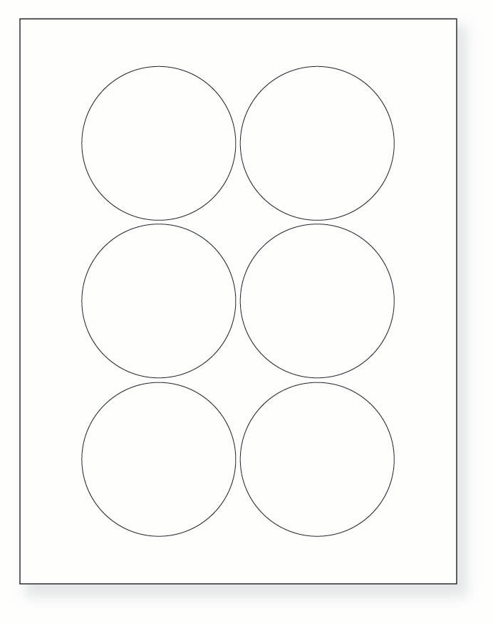 8-1/2 x 11" White Laser Label, 6 Round Labels per Sheet Measuring 3" Round. SKU: 213W
