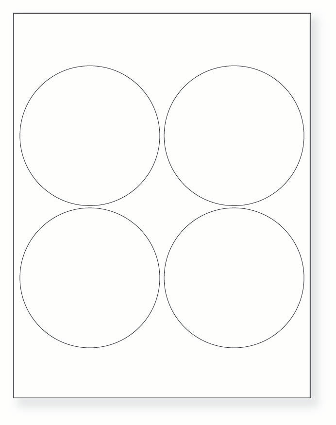 8-1/2 x 11" White Laser Label, 4 Round Labels per Sheet Measuring 4" Round. SKU: 214W