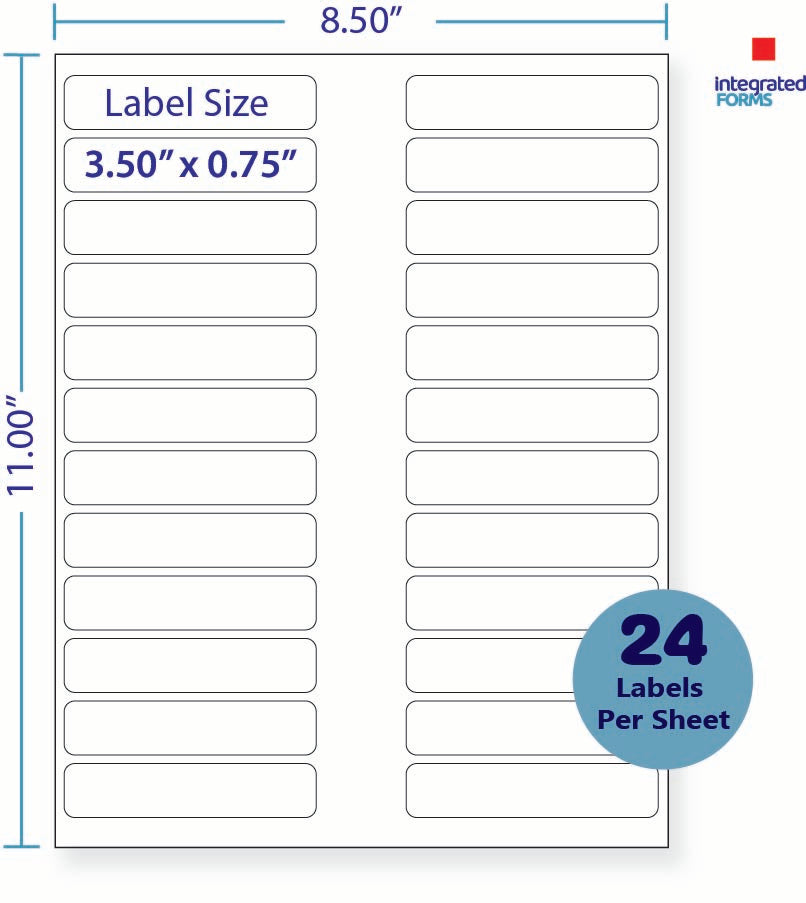 8-1/2 x 11" White Laser Label, 24 Labels per Sheet Measuring 3.5" x 0.75". SKU: 220W