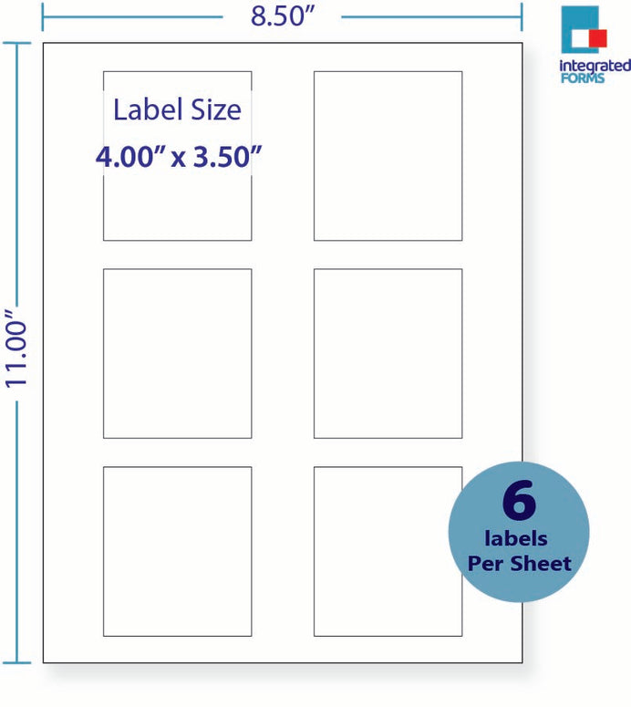 8-1/2 x 11" White Laser Label, 6 Labels per Sheet Measuring 2.625" x 3". SKU: 700W