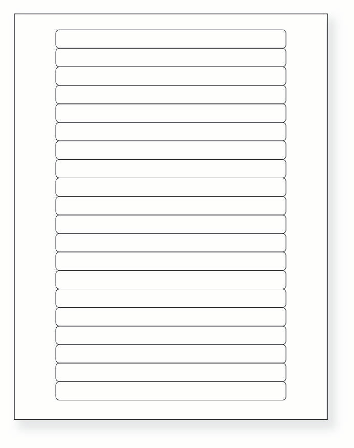 8-1/2 x 11" White Laser Label, 20 Labels per Sheet Measuring 6.25" x 0.5". SKU: 745W