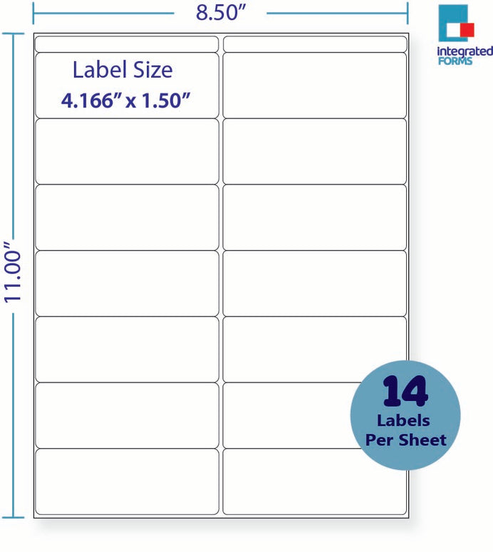 8-1/2 x 11" White Laser Label, 14 Labels per Sheet Measuring 4.166" x 1.5". SKU: 800W
