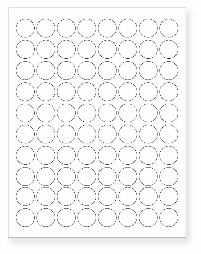 8-1/2 x 11" White Laser Label, 80 Round Labels per Sheet Measuring 0.875" Round. SKU: 81W