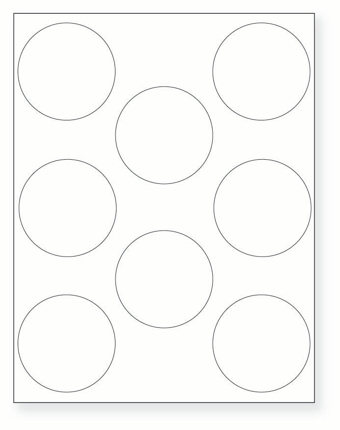 8-1/2 x 11" White Laser Label, 8 Round Labels per Sheet Measuring 2.75" Round. SKU: 822W
