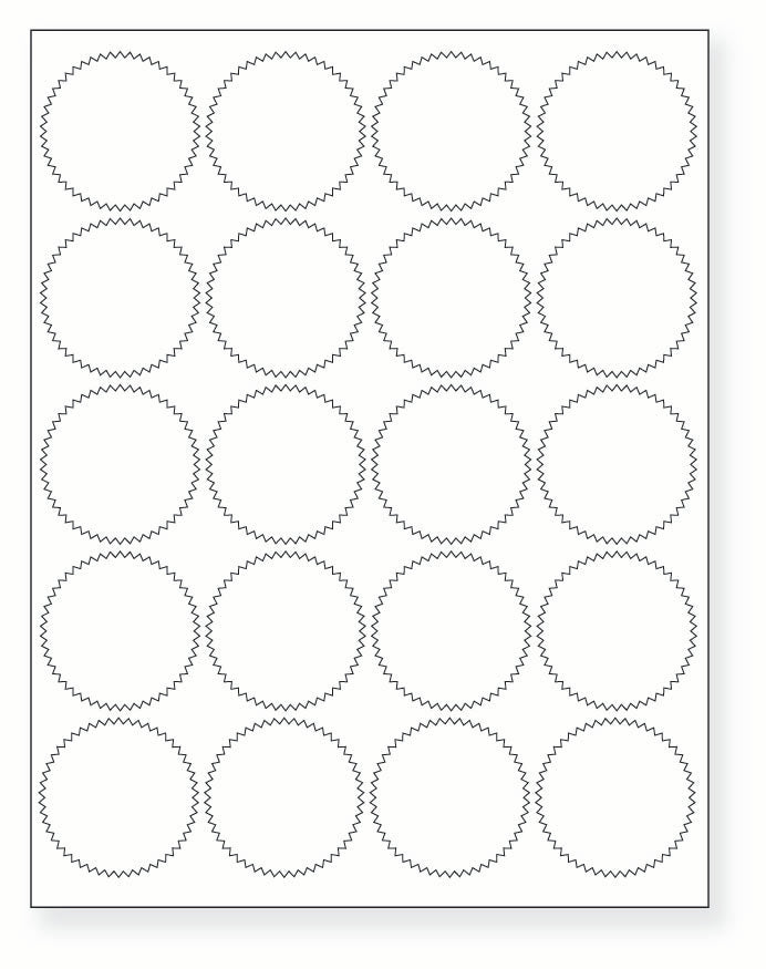 8-1/2 x 11" White Laser Label, 20 Labels per Sheet Measuring 2" Round Starburst. SKU: 825W