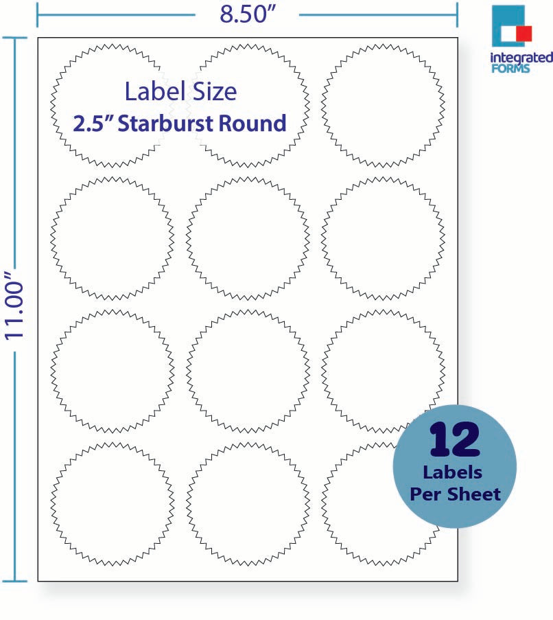 8-1/2 x 11" White Laser Label, 12 Round Labels per Sheet Measuring 2.5". SKU: 881W