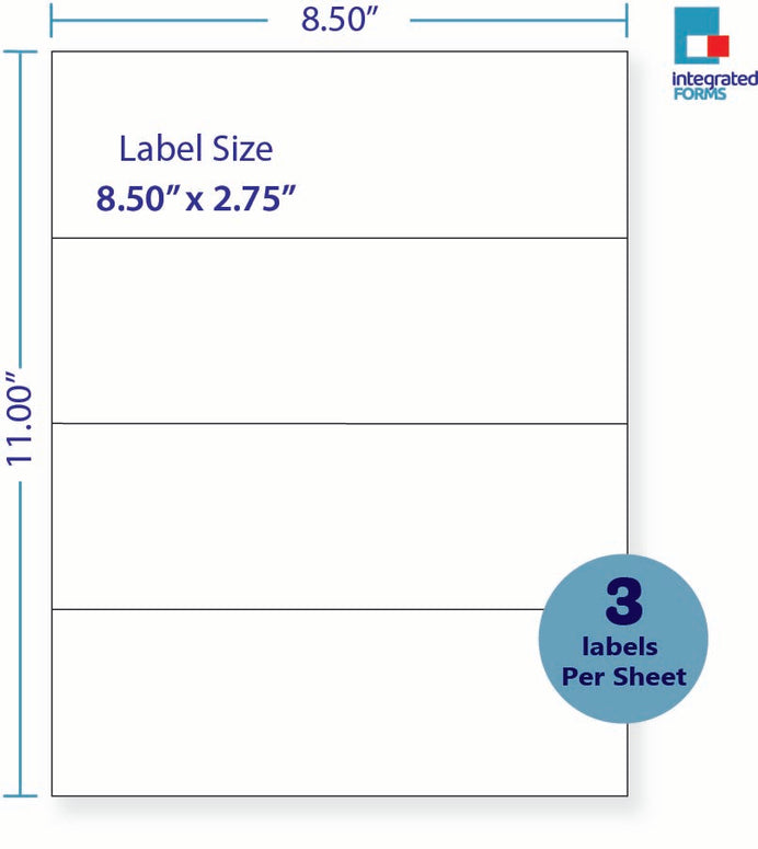 8-1/2 x 11" White Laser Label, 4 Labels per Sheet Measuring 8.5 x 2.75. SKU: 890W
