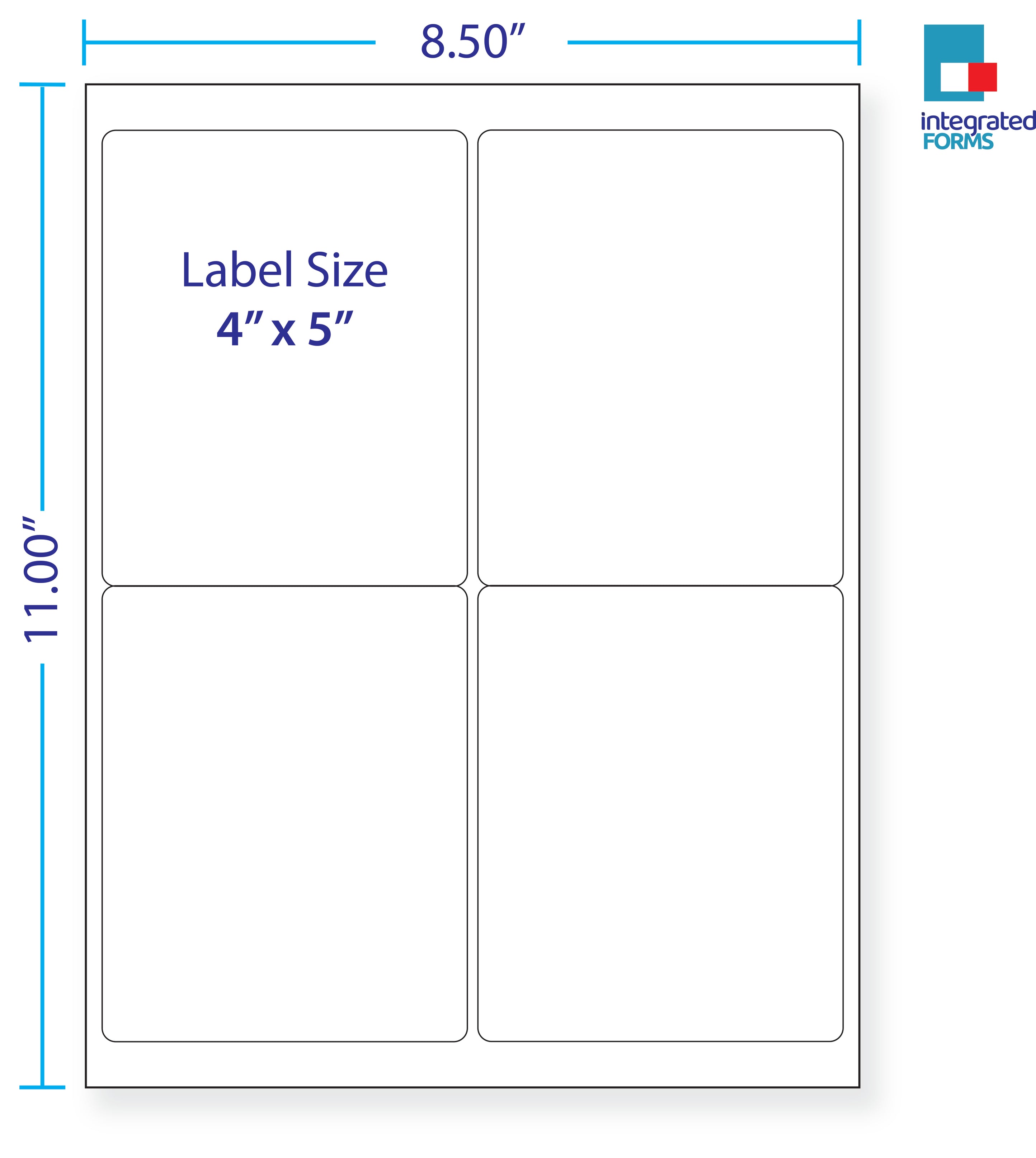 8-1/2 x 11" White Laser Label, 4 Labels per Sheet Measuring 4" x 5". SKU: B11W