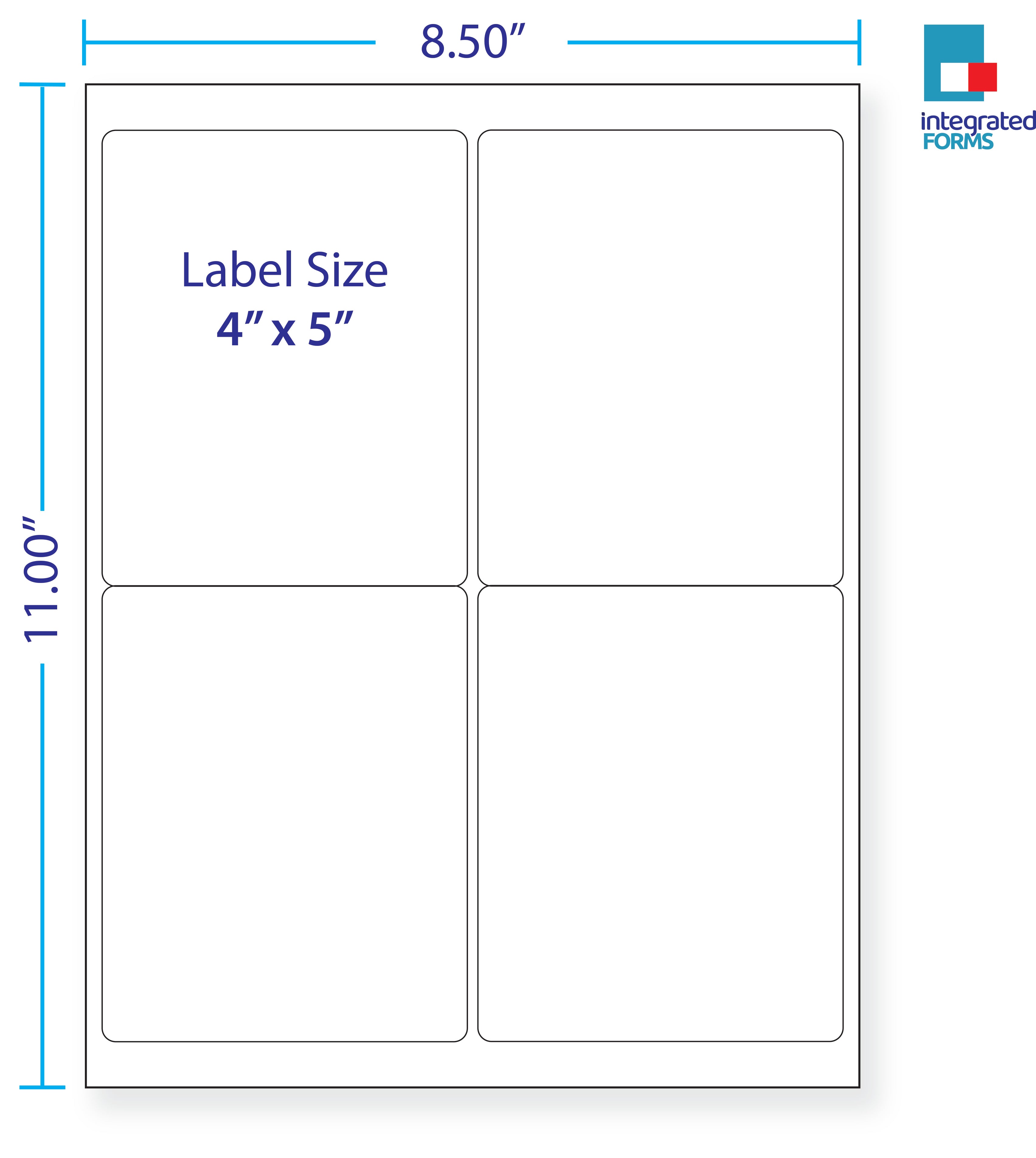 8-1/2 x 11" White Laser Label, 4 Labels per Sheet Measuring 4" x 5". SKU: B11W