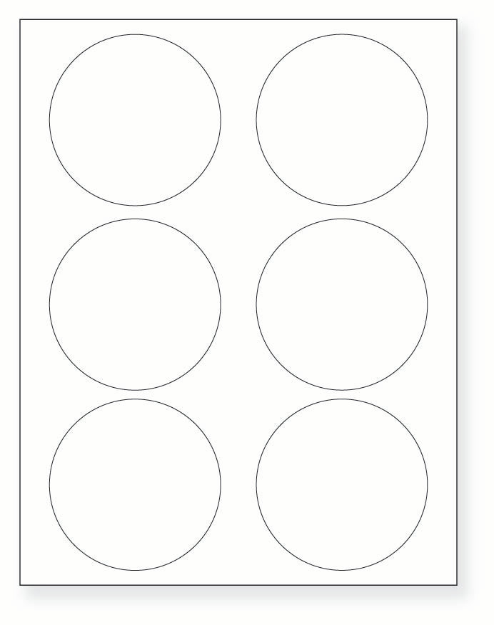 8-1/2 x 11" White Laser Label, 6 Round Labels per Sheet Measuring 3.33" Round. SKU: B145W