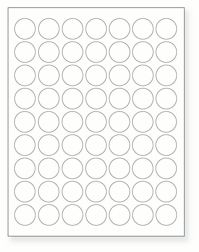 8-1/2 x 11" White Laser Label, 63 Round Labels per Sheet Measuring 1" Round. SKU: B185W