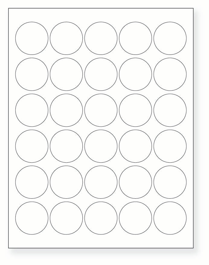 8-1/2 x 11" White Laser Label, 30 Round Labels per Sheet Measuring 1.5" Round. SKU: B211W
