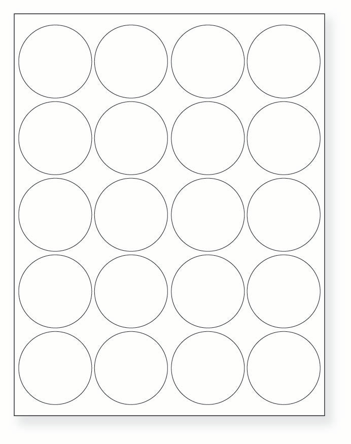 8-1/2 x 11" White Laser Label, 20 Round Labels per Sheet Measuring 2" Round. SKU: B585W