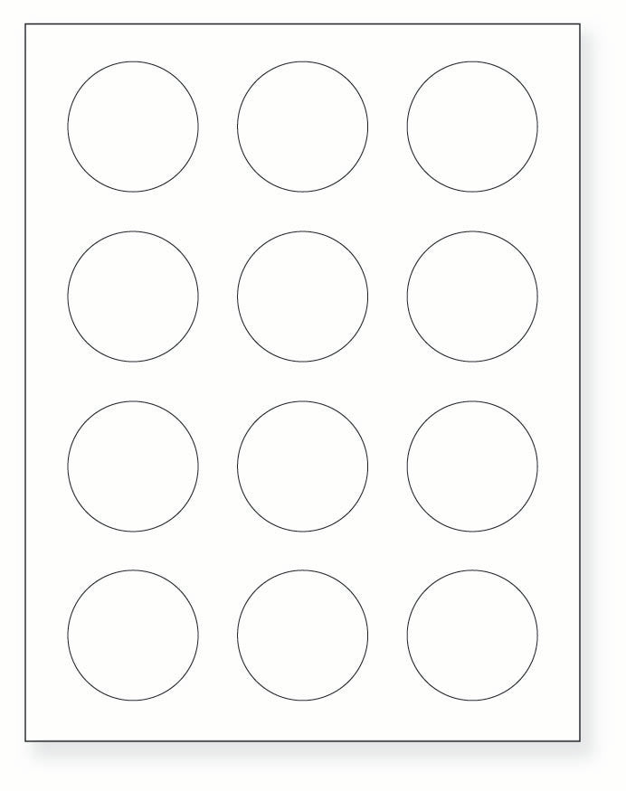 8-1/2 x 11" White Laser Label, 12 Round Labels per Sheet Measuring 2" Round. SKU: B77W