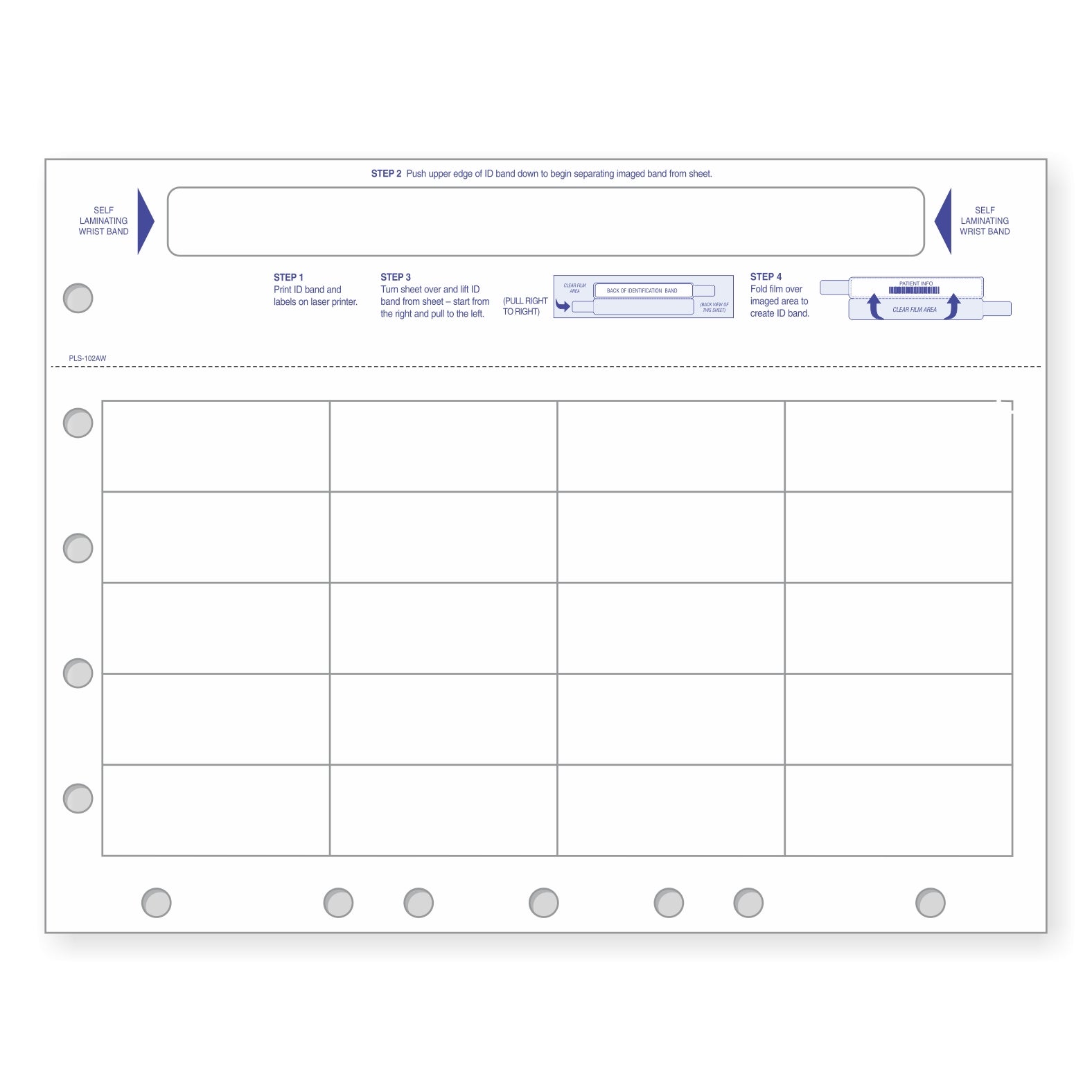 Self-Laminating Wristband & 20 Labels per Sheet, Measuring 2.5 x 1" & 5/7 Hole Punched. SKU: PLS-102AW
