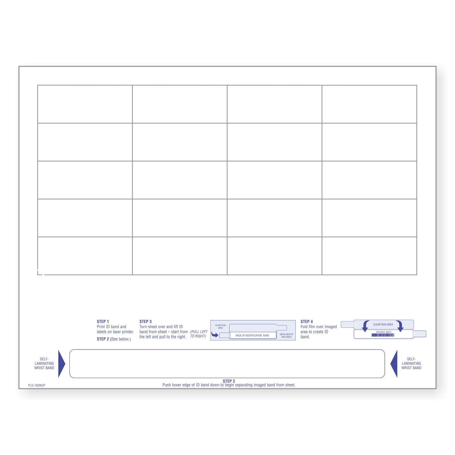 Self-Laminating Wristband & 20 Clear Labels per Sheet, Measuring 2.5 x 1". SKU: PLS-102WCP