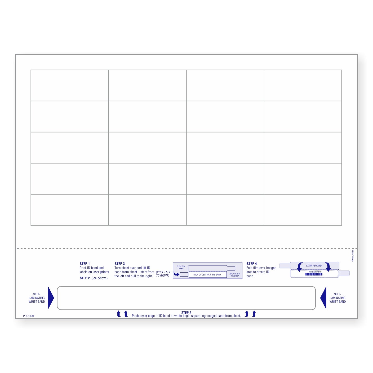 Self-Laminating Wristband & 20 Labels per Sheet, Measuring 2.5 x 1". SKU: PLS-102W