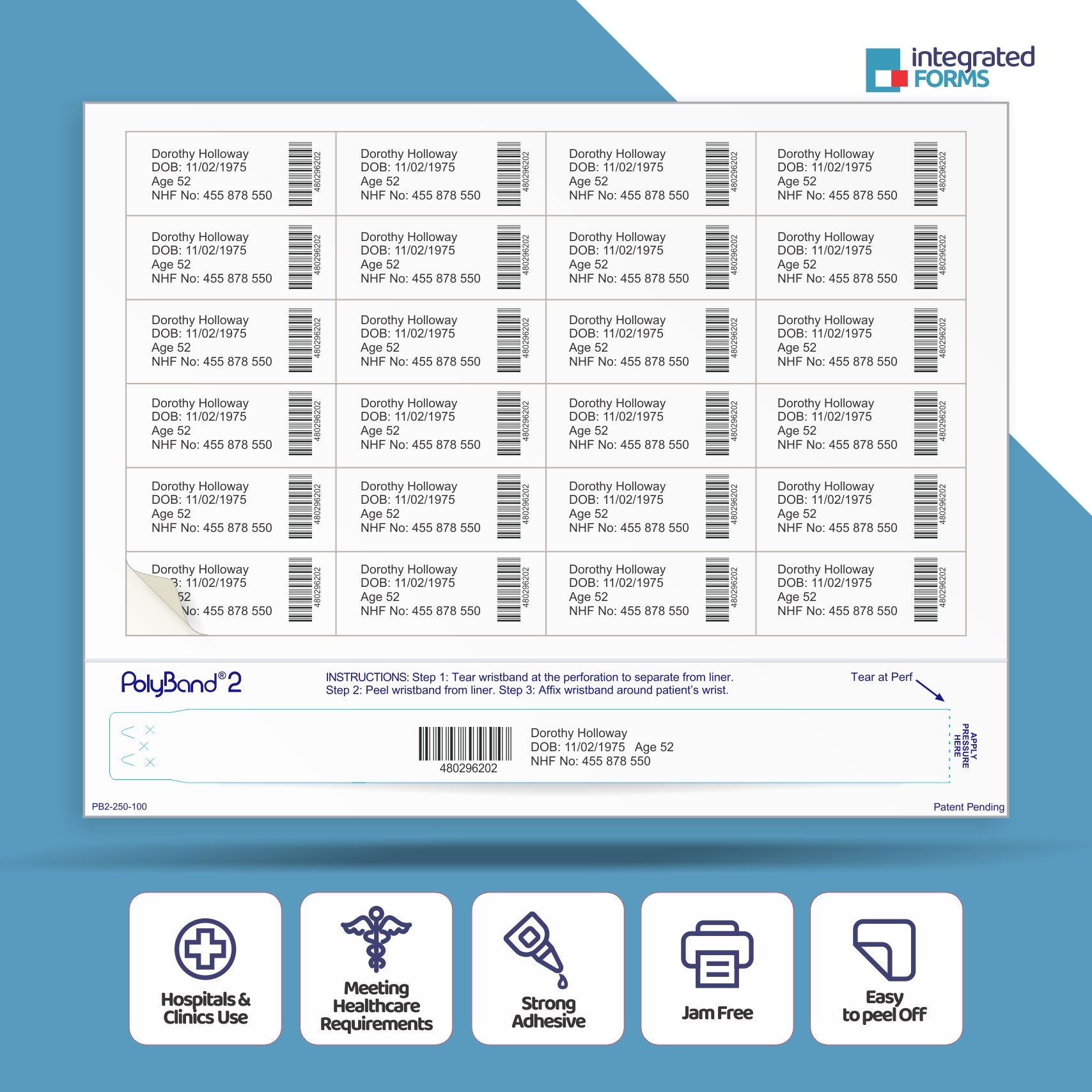 PolyBand & 24 Labels per Sheet, Measuring 2.5 x 1". SKU: PB2-250-100