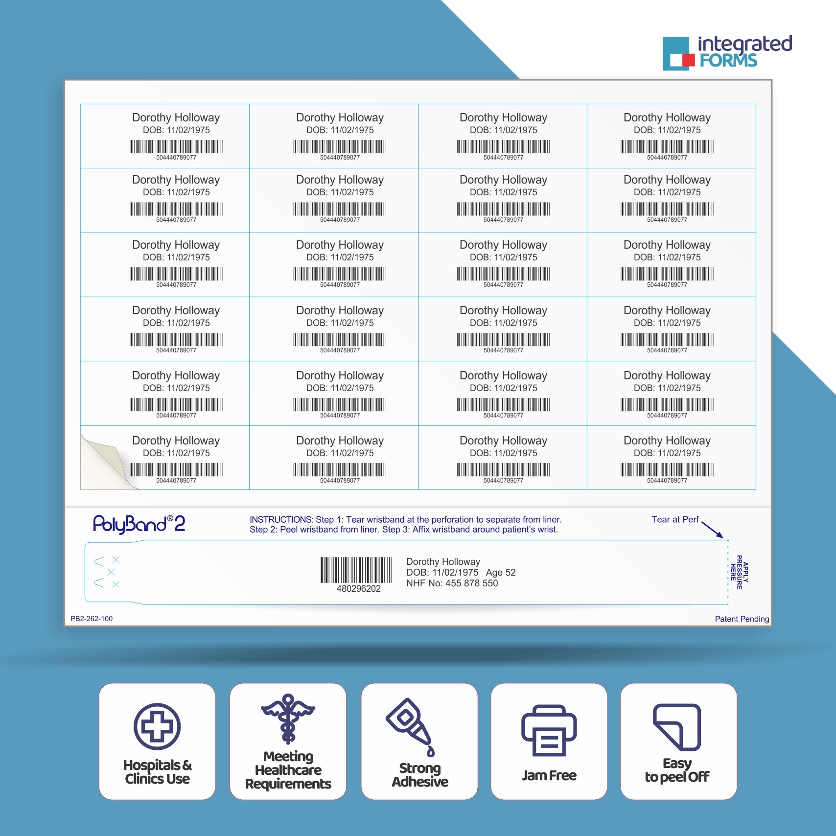 PolyBand & 24 Labels per Sheet, Measuring 2.625 x 1". SKU: PB2-262-100