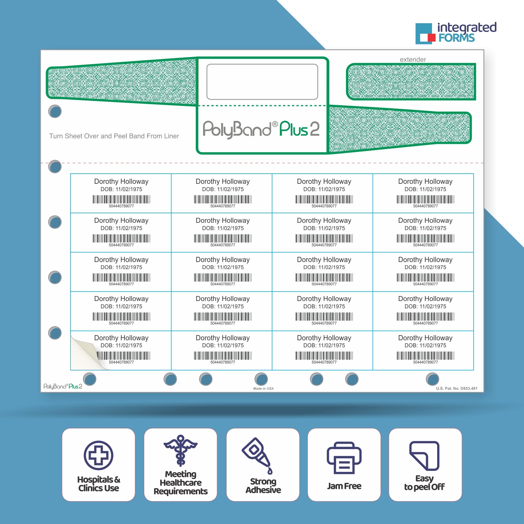 Self-Laminated PolyBand & 24 Labels per Sheet, Measuring 2.5 x 0.975". SKU: PB2-250-975