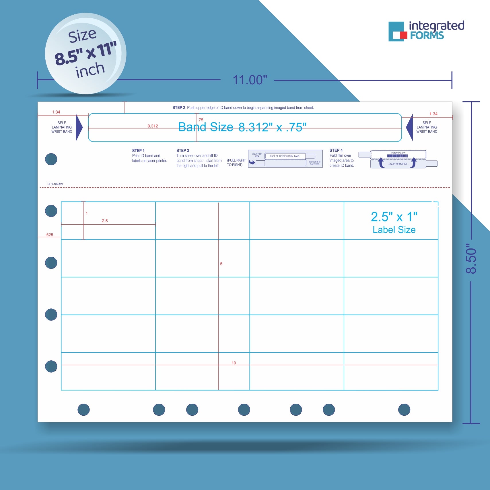 Self-Laminating Wristband & 20 Labels per Sheet, Measuring 2.5 x 1" & 5/7 Hole Punched. SKU: PLS-102AW