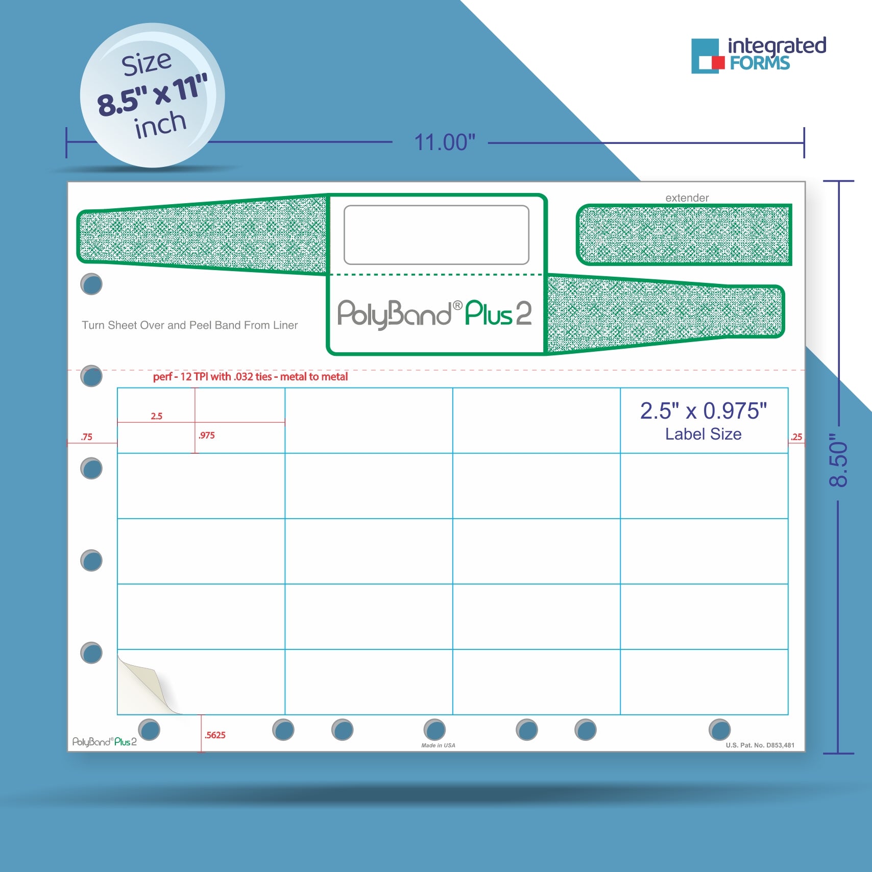Self-Laminated PolyBand & 24 Labels per Sheet, Measuring 2.5 x 0.975". SKU: PB2-250-975