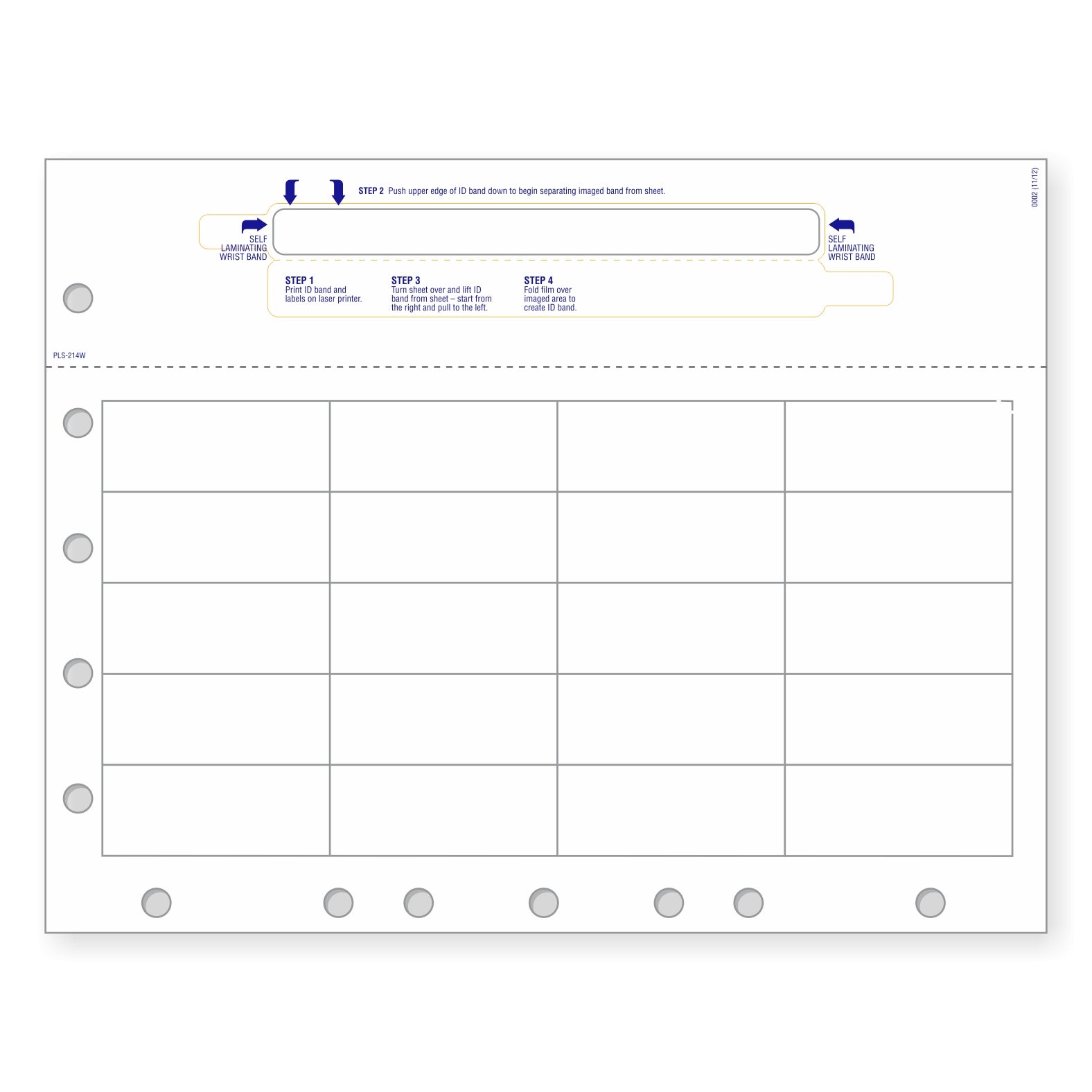 Self-Laminating Pediatric Wristband & 20 Labels per Sheet, Measuring 2.5 x 1" & 5/7 Hole Punched. SKU: PLS-214W