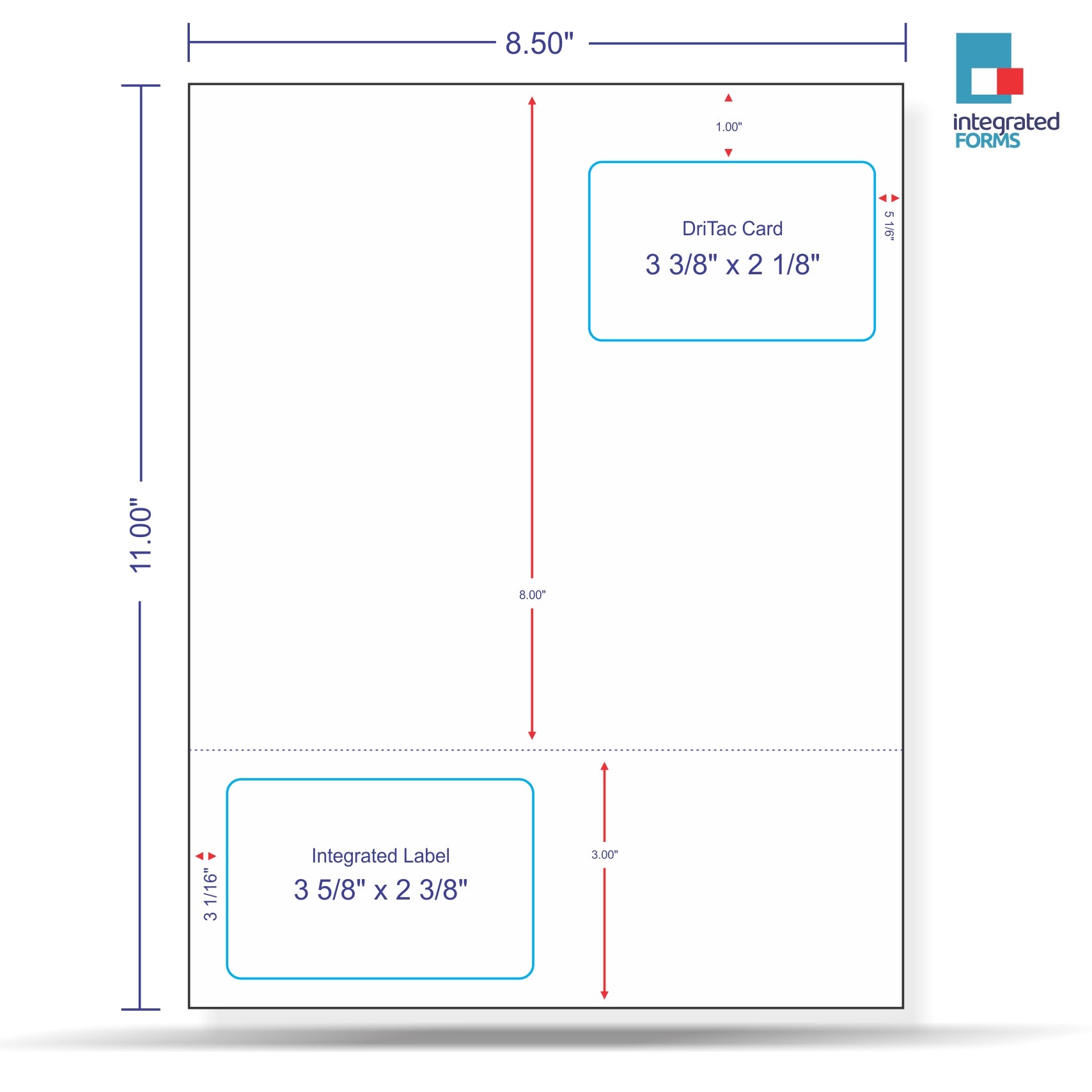 Integrated DriTac Card & Label Form, 8 mil duplex printing, with plastic card on top and label on bottom. SKU: IF1080