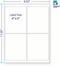 8-1/2 x 11" White Laser Label, 4 Labels per Sheet Measuring 4" x 5", Perfed. SKU: 10W