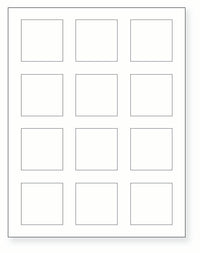 8-1/2 x 11" White Laser Label, 12 Labels per Sheet Measuring 2" x 2". SKU: 117W