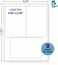 8-1/2 x 11" White Laser Label, 3 Labels per Sheet Measuring 4" x 6". SKU: 120W