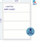 8-1/2 x 11" White Laser Label, 4 Labels per Sheet Measuring 8" x 2.625". SKU: 148W