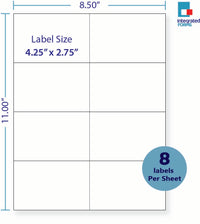 8-1/2 x 11" White Laser Label, 8 Labels per Sheet Measuring 4.25" x 2.75". SKU: 170W