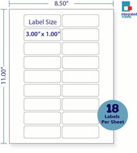 8-1/2 x 11" White Laser Label, 18 Labels per Sheet Measuring 3" x 1". SKU: 198W
