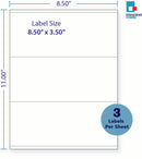 8-1/2 x 11" White Laser Label, 3 Labels per Sheet Measuring 8.5" x 3.5". SKU: 200W
