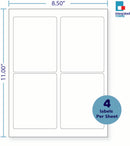 8-1/2 x 11" White Laser Label, 4 Labels per Sheet Measuring 3.75" x 4.75". SKU: 203W