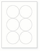 8-1/2 x 11" White Laser Label, 6 Round Labels per Sheet Measuring 3" Round. SKU: 213W