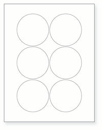 8-1/2 x 11" White Laser Label, 6 Round Labels per Sheet Measuring 3" Round. SKU: 213W