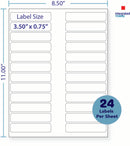 8-1/2 x 11" White Laser Label, 24 Labels per Sheet Measuring 3.5" x 0.75". SKU: 220W