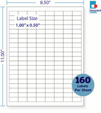 8-1/2 x 11" White Laser Label, 160 Labels per Sheet Measuring 1" x 0.5". SKU: 243W