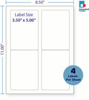 8-1/2 x 11" White Laser Label, 4 Labels per Sheet Measuring 3.5" x 5", Perfed. SKU: 255W