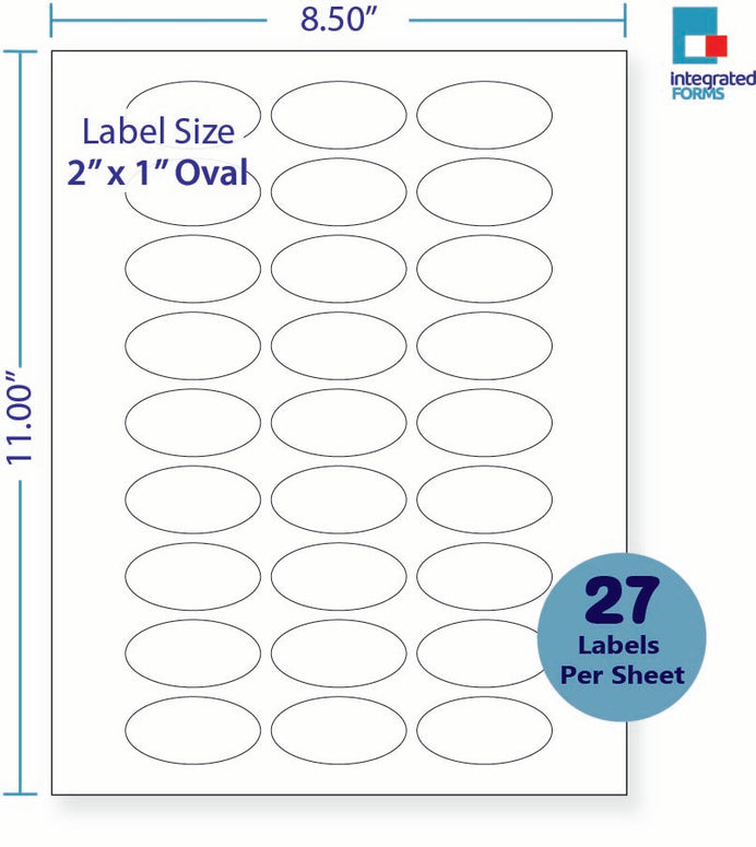 8-1/2 x 11" White Laser Label, 27 Oval Labels per Sheet Measuring 2" x 1". SKU: 280W