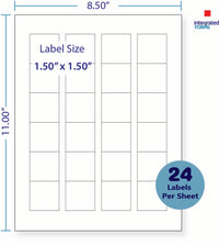 8-1/2 x 11" White Laser Label, 24 Labels per Sheet Measuring 1.5" x 1.5. SKU: 330W