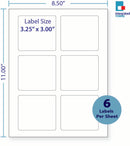 8-1/2 x 11" White Laser Label, 6 Labels per Sheet Measuring 3.25" x 3". SKU: 460W
