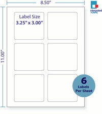 8-1/2 x 11" White Laser Label, 6 Labels per Sheet Measuring 3.25" x 3". SKU: 460W