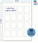 8-1/2 x 11" White Laser Label, 16 Labels per Sheet Measuring 1.5" x 1.875". SKU: 470W