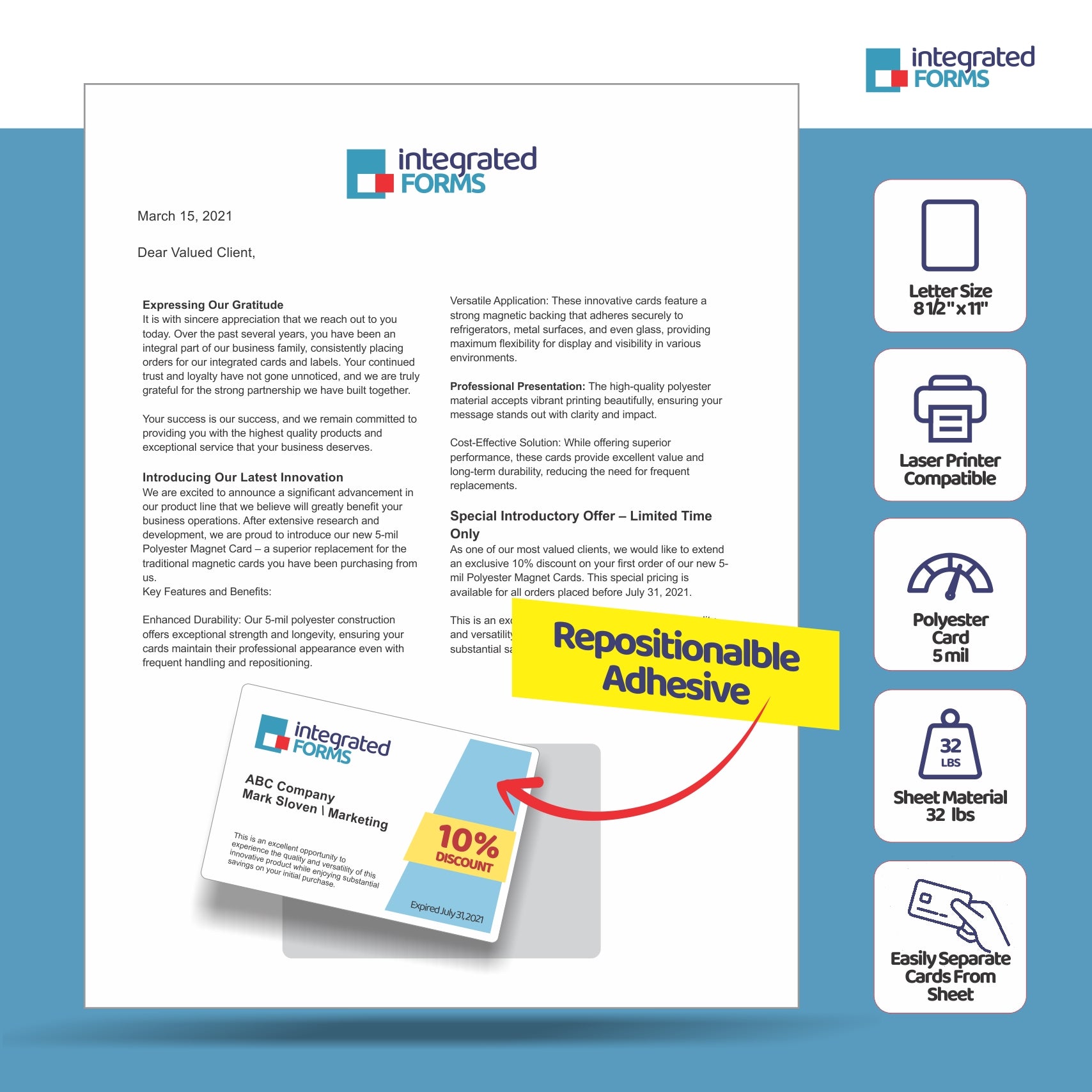 MagNot Repositionable Integrated Card Form, with one 5 mil polyester card at the bottom. SKU: IF1070