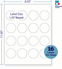 8-1/2 x 11" White Laser Label, 16 Round Labels per Sheet Measuring 1.75" Round. SKU: 510W