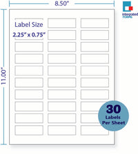 8-1/2 x 11" White Laser Label, 30 Labels per Sheet Measuring 2.25" x  0.75". SKU: 515W